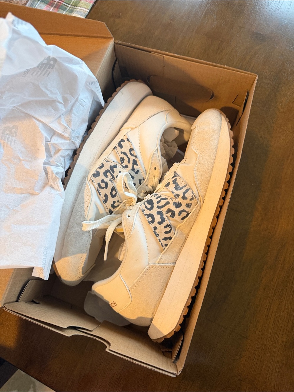New Balance Women's White and Tan Leopard Accent Sneakers - Picture 8 of 10